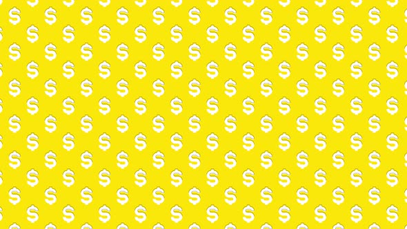 Animated symbols of American currency Dollar in geometric pattern on a yellow background alt