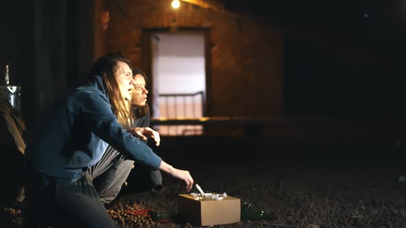 Portrait of Man and Woman Addicted Using Drugs and Being Caught By Policeman