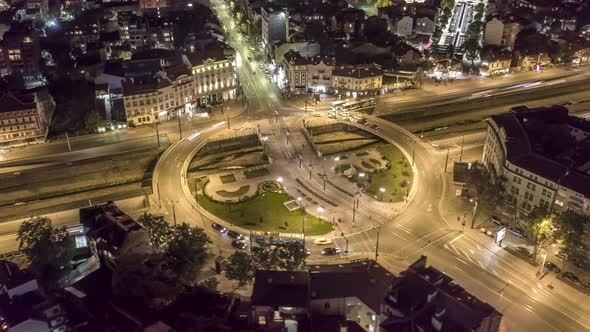 Roundabout at Night From Above