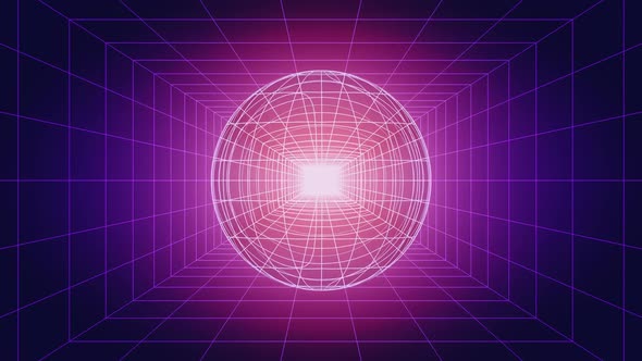 Retrowave Style Abstract Background with Rotating Sphere