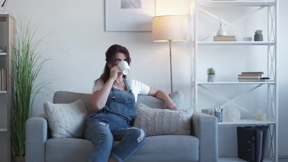 Enjoying Day Dreamful Woman Coffee Break