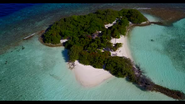 Aerial drone shot panorama of beautiful sea view beach adventure by blue water with bright sandy bac