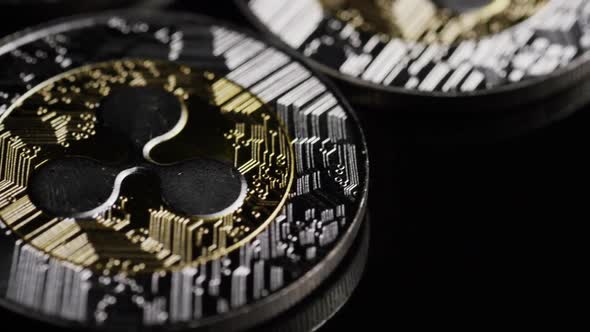 Rotating shot of Bitcoins 