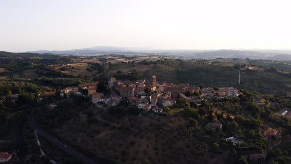Aerial View Of Montemerano City on the mountains