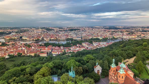 Wonderful Timelapse View To The City Of Prague From Petrin Observation Tower In Czech Republic