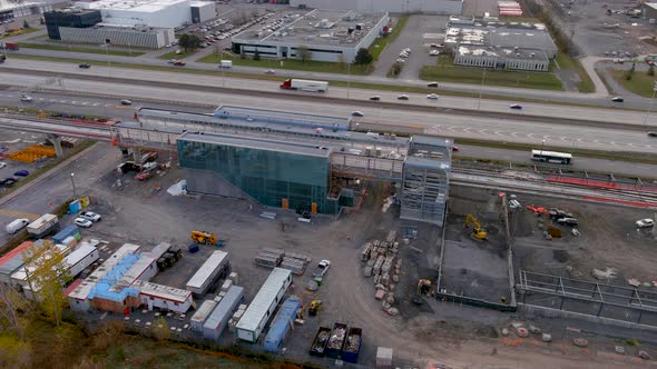 View of the construction site of the new Fairview Station of the REM in Pointe Claire, Montreal.