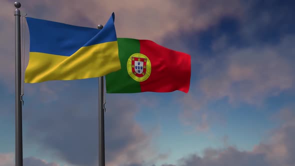 Portugal Flag Waving Along With The National Flag Of The Ukraine - 2K