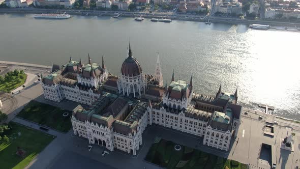 Rear facade of Hungarian Parliament Building (Orszaghaz) in Budapest