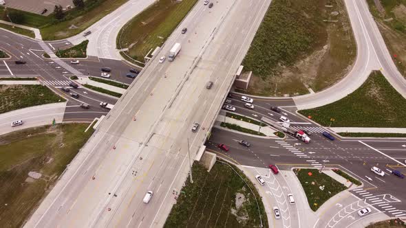 Diverging Diamond Interchanges In Michigan, USA - aerial static shot