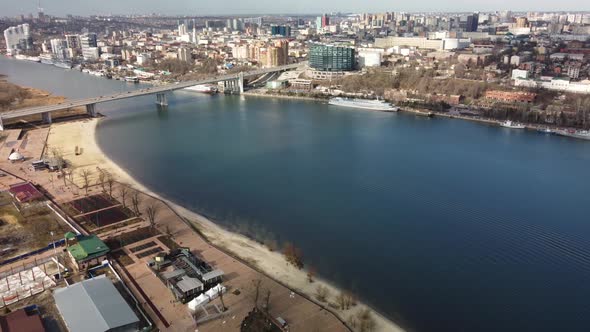 a Large River on the Background of the City is an Aerial View