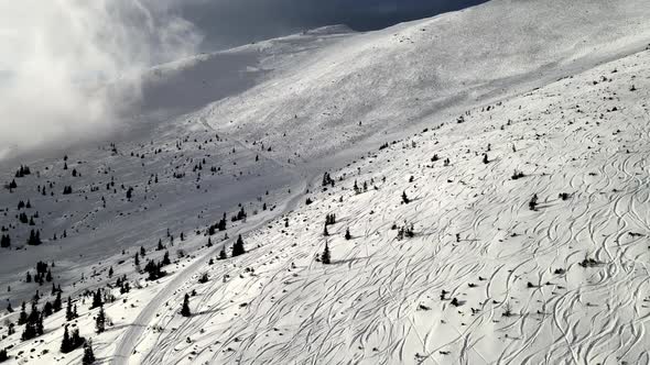 Aerial View of Free Ride Paths at Mountains Slope