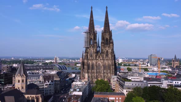 Cologne Cathedral  the Iconic Church in the City Center  Aerial View