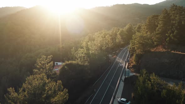 Sunset Sunrise Above Modern Road Way in Highland Mountain Countryside are in Cyprus