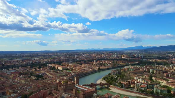 Flying over Verona, panoramic view