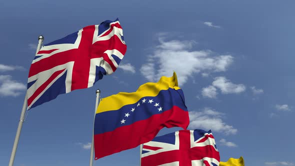 Waving Flags of Venezuela and the United Kingdom