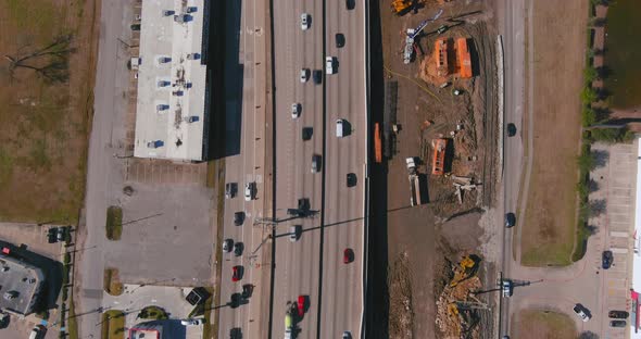 Aerial of cars on 610 South freeway in Houston, Texas