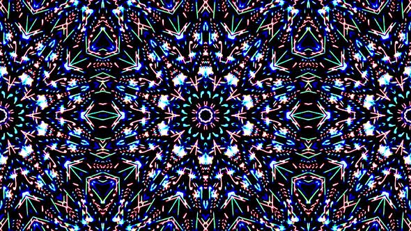 Bright abstract light governing full color, kaleidoscope, black background