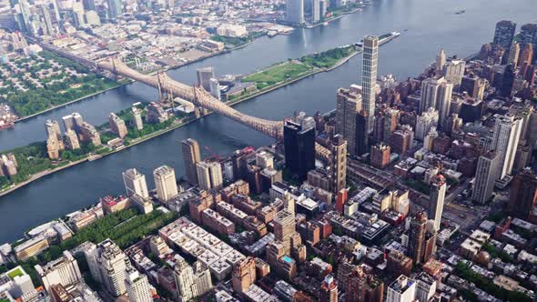 Aerial View of a New York Manhattan Filmed From a Helicopter