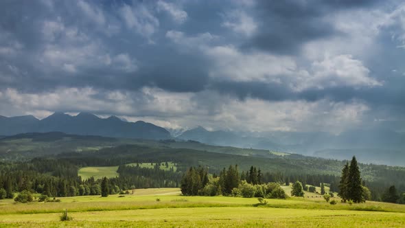 Summer storm with rain over Tatra Mountains in Poland, Timelapse, 4K