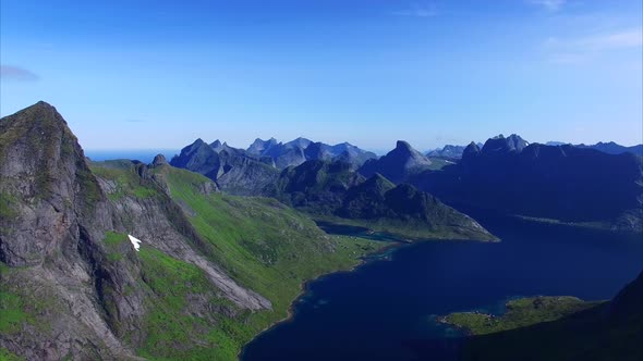 Aerial footage of Lofoten islands in Norway