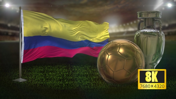 8K Colombia Flag with Football And Cup Background Loop