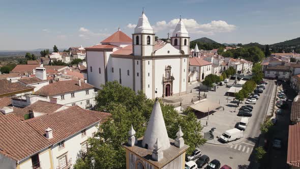 Aerial view of Church Igreja Matriz de Santa Maria da Devesa, Castelo do Vide, Portugal
