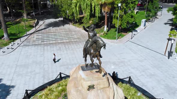 Square General San Martin Plaza Monument (Mendoza, Argentina) aerial view