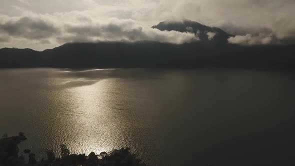 Lake and Volcano at Sunrise Batur