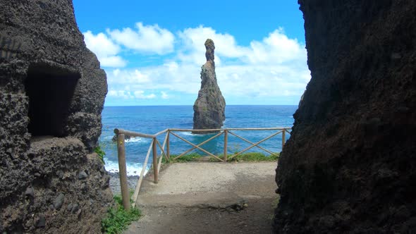 Ilheus da Rib and Ilheus Janela rocks in Atlantic Ocean, Madeira, Portugal