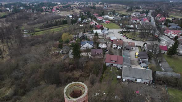 Gora Kalwaria's Czersk Castle, Drone Landscape Aerial City View in Warsaw Poland