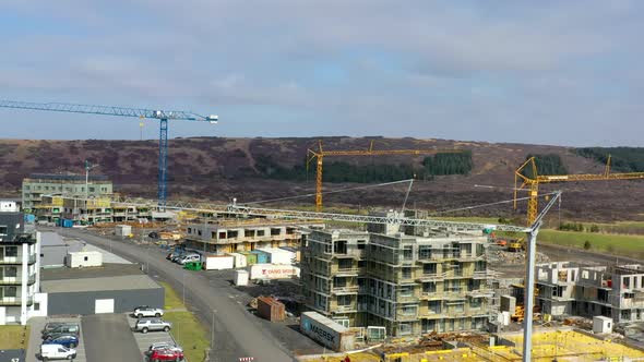 Construction Site Of New Buildings With Industrial Tower Cranes. - aerial