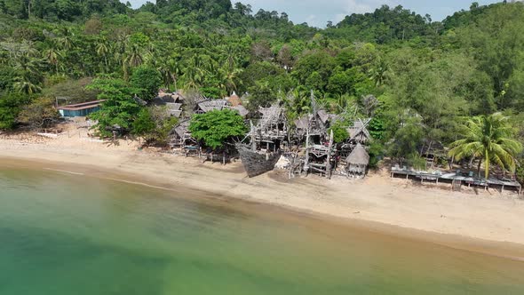 Old Wooden Pirate Boat on the Beach in Koh Phayam Ranong Thailand