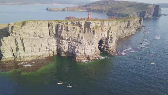 Drone View of a Beautiful Peninsula Tobizina with Vertical Cliffs at Sunrise