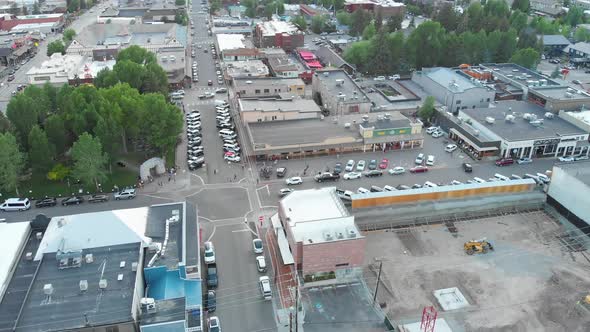 JACKSON HOLE, WY - JULY 2019: Aerial View of Beautiful Cityscape and Countryside at Dusk