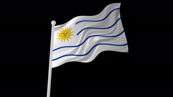 Uruguay Flag Flying Animated Black Background