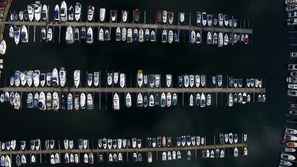 Aerial view of boats in the marina of Stavanger, summertime