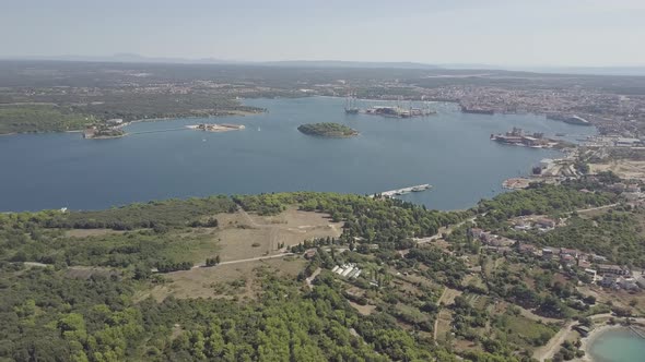 Aerial Panorama of Mediterranean City and Environment. Flat Color