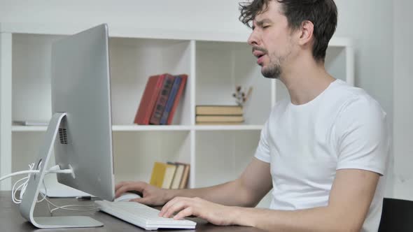 Loss Frustrated Creative Man Working on Desktop