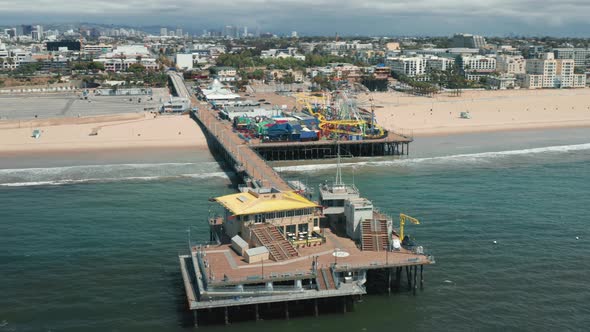 Cinematic Video of Santa Monica Pier on Sunny Day, Los Angeles, USA, Famous Pier