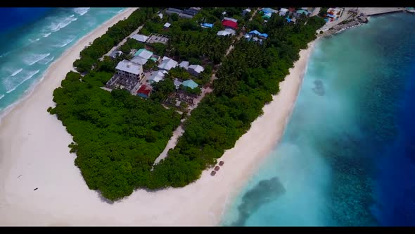 Aerial drone abstract of paradise seashore beach holiday by turquoise ocean and white sand backgroun