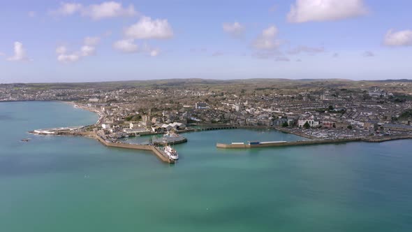 Penzance Harbour and City in Cornwall UK Aerial View