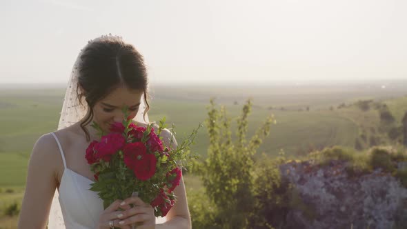 Close Up View of Charming Bride That Hold Her Bouquet