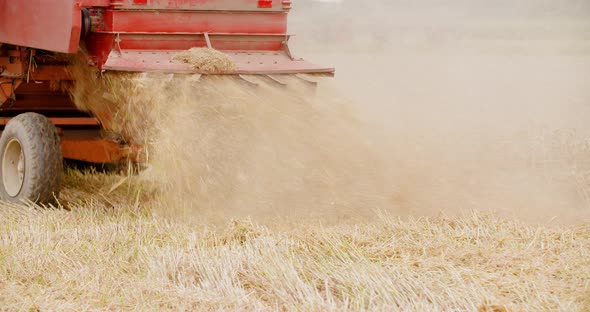 Close-up of Combine Harvester on Field at Farm