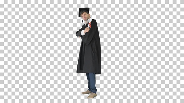 Graduate student holding a diploma and, Alpha Channel