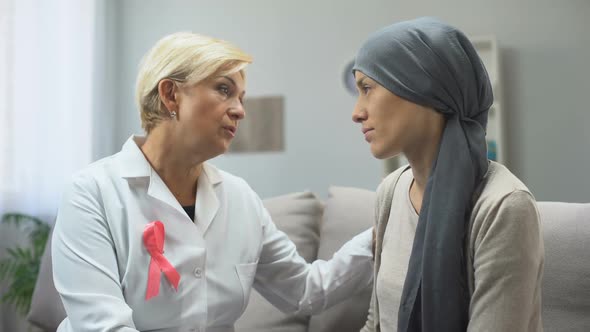 Nurse Hugging and Supporting Woman After Chemotherapy, Fighting Against Cancer