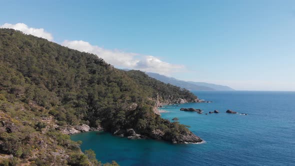 Aerial Drone View to Coast and Bays Near Oludeniz Likya Yolu