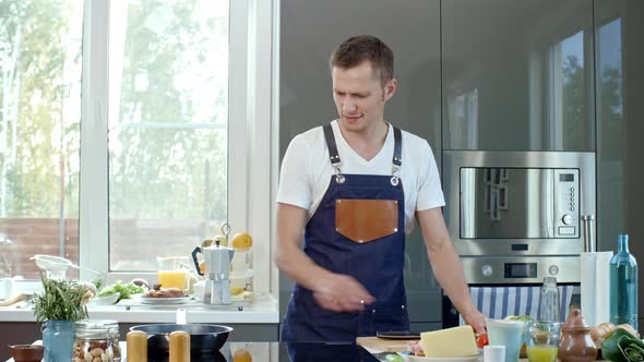 Chef Talking and Frying Bacon