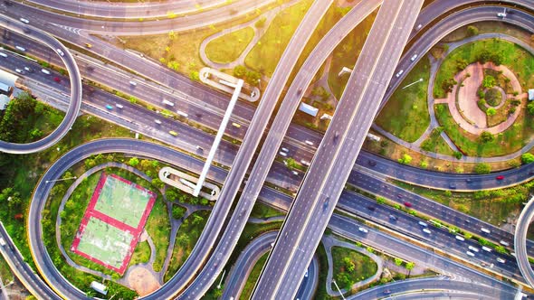 4K UHD : Time lapse Aerial of drone flight over highway, rush hour traffic. hyperlapse traffic