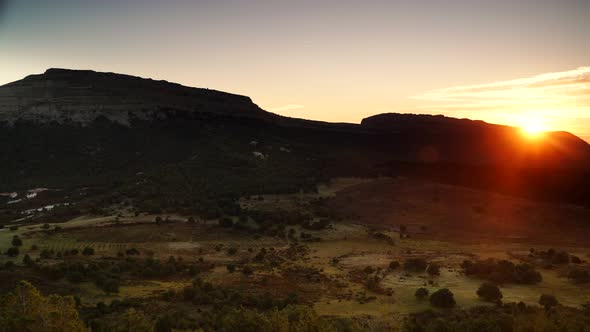 Sunrise Over Mountain And Sad Hill, Burgos Spain. Timelapse