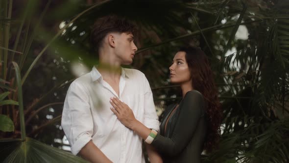 Romantic Couple in Love Standing in the Tropical Jungle